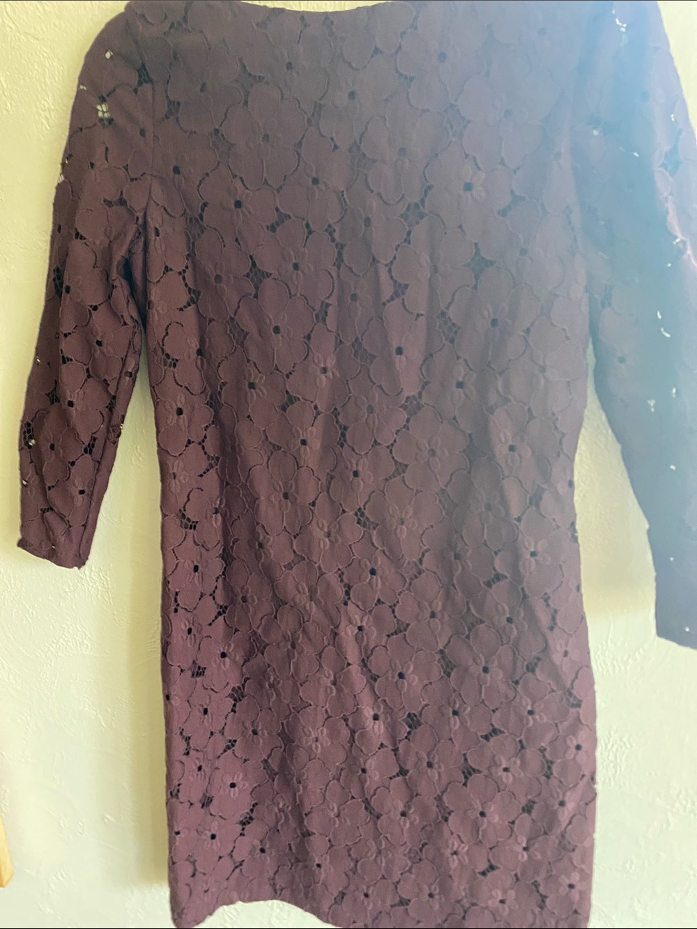 Diane Von Furstenberg Plum Floral Lace Long Sleeve Shift Dress